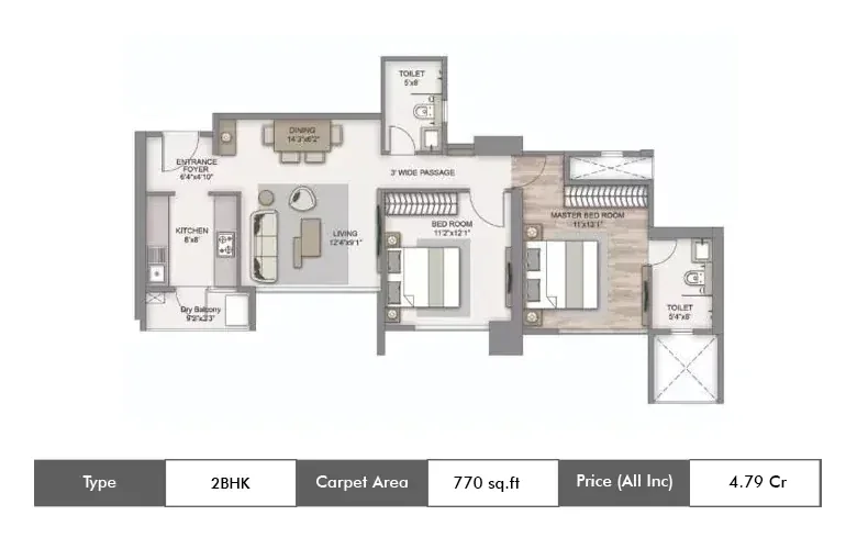 2 BHK-770 Sq.ft.