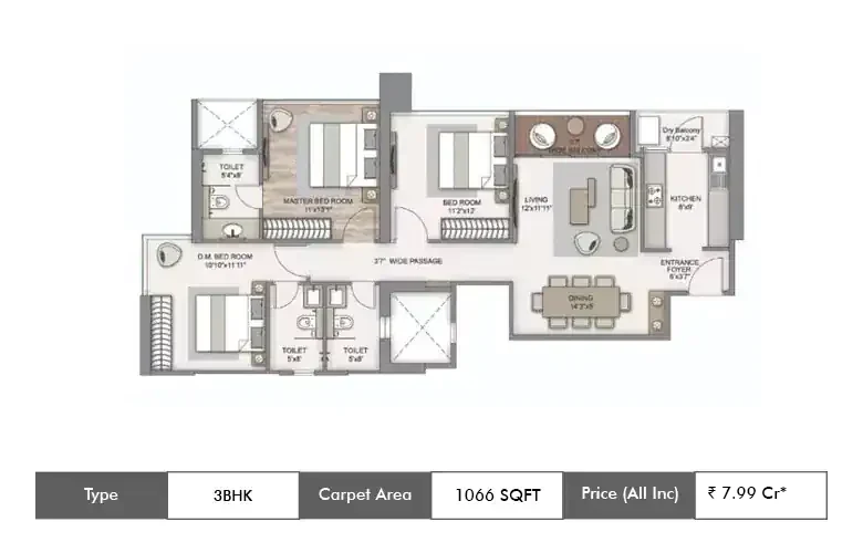 3 BHK-1066 Sq.ft.