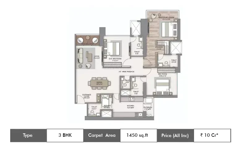 3 BHK-1450 Sq.ft.
